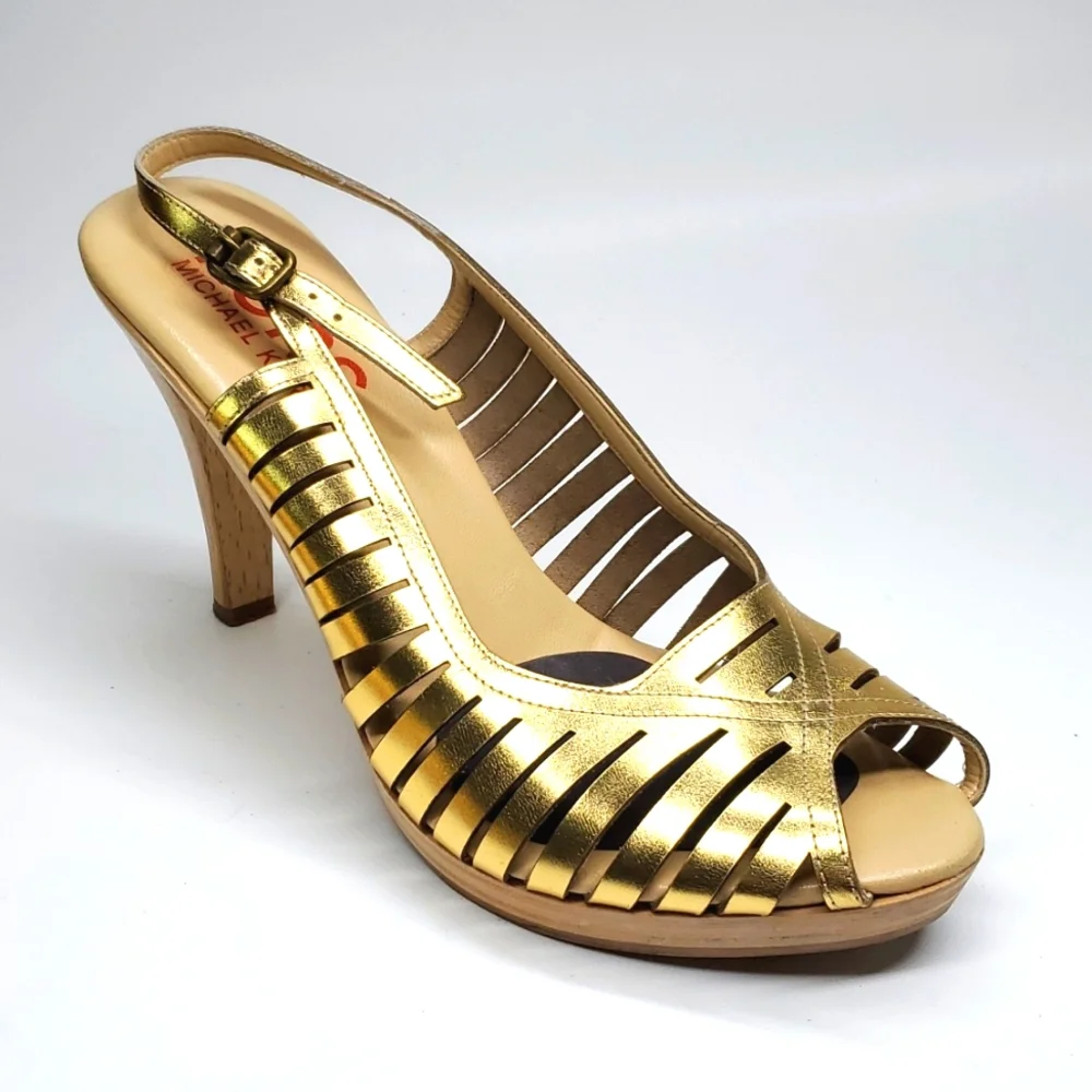 KORS Michael Kors Gold Ankle Strap Heels EUC